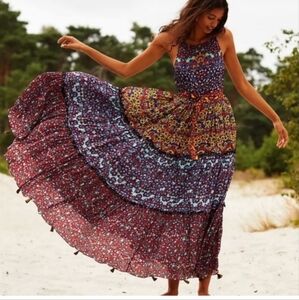 New Bhanuni by Jyoti Anthropologie Marala Multicolor‎ Tier Maxi Dress Sz 12p